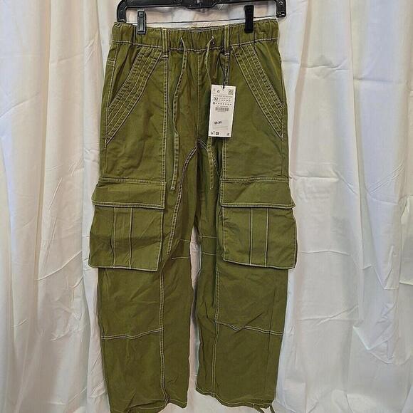 Zara Cargo Y2K‎ Baggy Rugged Utilitarian Light Green 0 Pants NWT - Picture 1 of 11